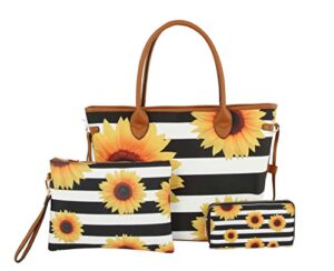 sunflower handbag 3 piece set tote, clutch, and wallet – lpr0391w – mt, black multi sunflower