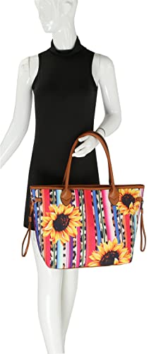 Sunflower Handbag 3 Piece Set Tote, Clutch, and Wallet - LPR0391W - MT, Black Multi Sunflower