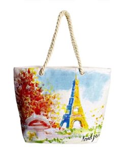 tote handbag – ladies hand painted paris theme – 18.5″ x 13″ unique!!
