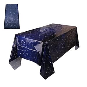 blue space tablecloths for parties, starry night tablecloth decorations plastic galaxy table cover space stars theme party supplies for birthday home decorations, 54 x 108 inch (1 piece)