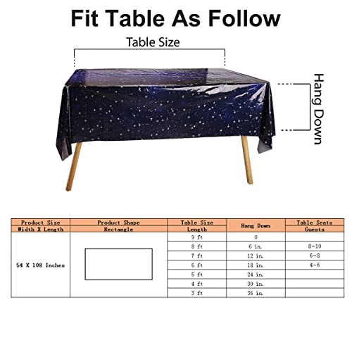 Blue Space Tablecloths for Parties, Starry Night Tablecloth Decorations Plastic Galaxy Table Cover Space Stars Theme Party Supplies for Birthday Home Decorations, 54 x 108 Inch (1 Piece)