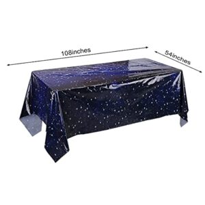 Blue Space Tablecloths for Parties, Starry Night Tablecloth Decorations Plastic Galaxy Table Cover Space Stars Theme Party Supplies for Birthday Home Decorations, 54 x 108 Inch (1 Piece)