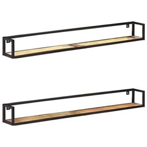 floating shelves set of 2, 63 inch wall mounted storage shelves, solid wood wall shelves with metal bracket, sturable and durable hanging shelves display rack for bedroom living room multicolor