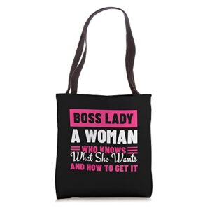 boss lady a woman who knows what she wants chief colleague tote bag