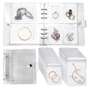 transparent jewelry storage book with anti-oxidation pockets, jewlwey organizer album new generation, various sized grid, detachable, for earrings, necklace, stud, bracelets, and rings for travel