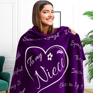 niece gifts from auntie, to my niece blanket, niece gifts from aunt or uncle, best niece ever birthday gifts for neice, gifts for niece, throw blanket 65″ x 50″ (purple)