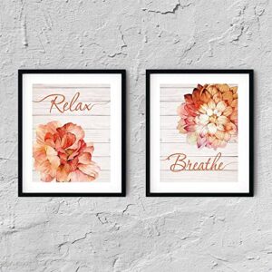 Relax Soak Unwind Breathe Bathroom Wood Wall Decor, Bathroom Wall Art, Bathroom Pictures Wall Decor, Bathroom Wood Decor Wall Art, Bathroom Signs, Bathroom Decor, Bathroom Decor Set of 4(8X10in) Unframed (Orange)