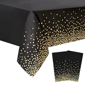 jepeux 2 packaging black and gold plastic tablecloth, 54 inch x108 inch rectangular disposable dot party table cover, suitable for birthday, graduation, restaurant, wedding decoration tablecloth