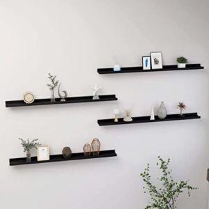 sunshineface 39 inch large floating shelves for wall set of 4, rustic picture ledge wall shelf for bedroom kitchen bathroom living room nursery display(black, 39.4″x3.5″x1.2″)