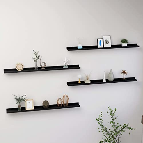 SunshineFace 39 Inch Large Floating Shelves for Wall Set of 4, Rustic Picture Ledge Wall Shelf for Bedroom Kitchen Bathroom Living Room Nursery Display(Black, 39.4"x3.5"x1.2")