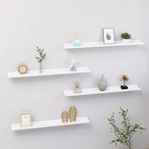 sunshineface 31 inch long floating shelves for wall mounted, mdf picture ledge floating shelf set of 4, wall shelves for bedroom, living room, office, nursery, kitchen storage(white, 31.5″x3.5″x1.2″)