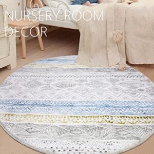 Yincimar Boho Geometric Round Area Rug 4.6ft Non-Slip Washable Circle Rug Accent Rug Soft Floor Area Mat Carpet for Living Room Sofa Bedroom Kids Room Nursery Decor,White