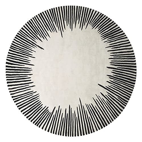 Distressed Contemporay Round Area Rug for Living Room Cream Black Nursery Bedroom Playroom Carpet Circle Dining Kitchen Runner Rug Premium Durable Laundry Room Bathroom Mat Large Indoor Rug 63in