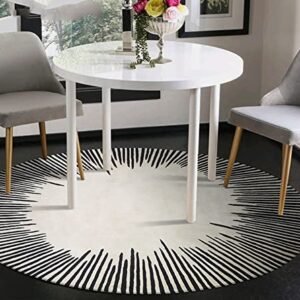 Distressed Contemporay Round Area Rug for Living Room Cream Black Nursery Bedroom Playroom Carpet Circle Dining Kitchen Runner Rug Premium Durable Laundry Room Bathroom Mat Large Indoor Rug 63in