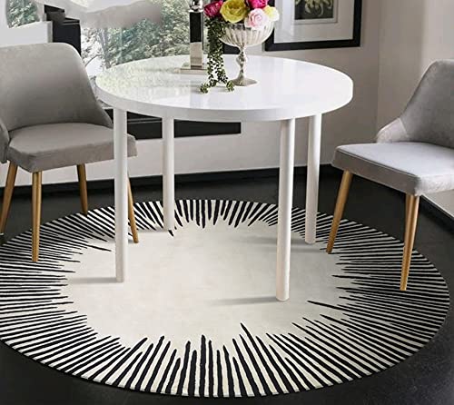 Distressed Contemporay Round Area Rug for Living Room Cream Black Nursery Bedroom Playroom Carpet Circle Dining Kitchen Runner Rug Premium Durable Laundry Room Bathroom Mat Large Indoor Rug 63in