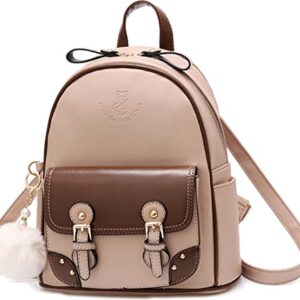 Backpack for Women Small Cute Leather, Mini Rucksack Fashion Travel for Teen Girls, khaki, Small