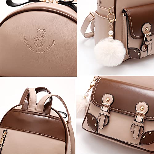 Backpack for Women Small Cute Leather, Mini Rucksack Fashion Travel for Teen Girls, khaki, Small