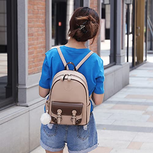 Backpack for Women Small Cute Leather, Mini Rucksack Fashion Travel for Teen Girls, khaki, Small