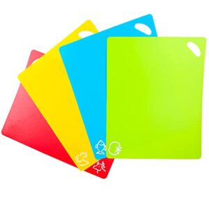 kimmoker flexible cutting boards set, cutting board mats for cooking, colored cutting board set with easy-grip handles, flexible plastic cutting sheet set of 4 (1)