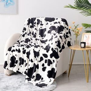 yaning cow print blanket, soft cozy lightweight blanket for kids adults, plush flannel fleece throw blanket for sofa couch bed decor, black white, 50×60 inches