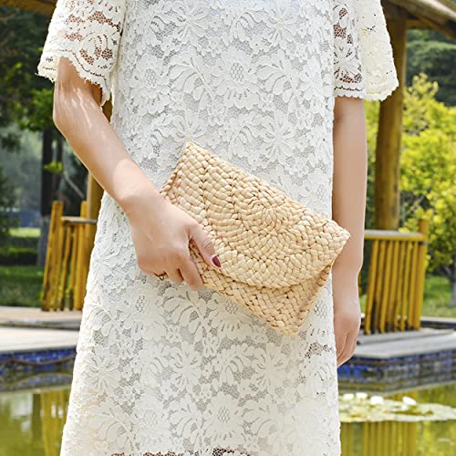 VODIU Women Straw Clutch Purse Summer Beach Bags Envelope Wallet Woven Handbags Tote