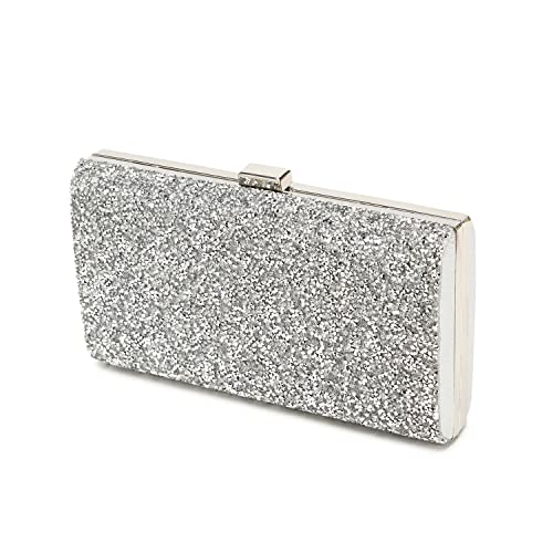 Leanoria Glitter Crystal Evening Clutch Handbag Bling Rhinestone Bag for Wedding Cocktail Party Small Chain Crossbody Purse (Silver)