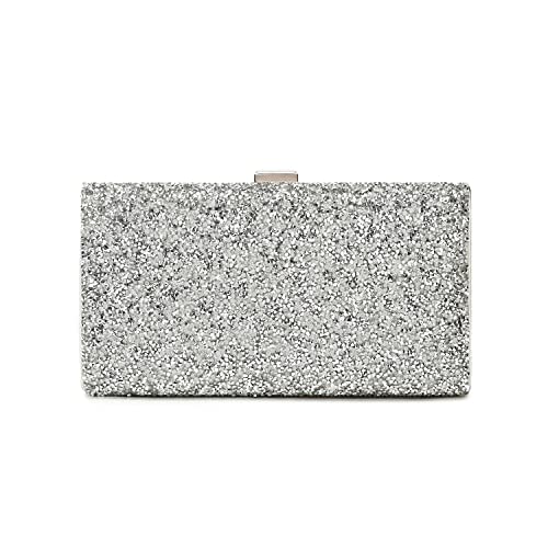 Leanoria Glitter Crystal Evening Clutch Handbag Bling Rhinestone Bag for Wedding Cocktail Party Small Chain Crossbody Purse (Silver)