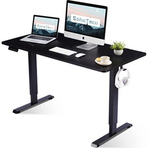 sohoteco electric standing desk,48×24 super stable stand up desk height adjustable with memory controller,sit stand desk with cable management tray for home office,solid board& steel frame black