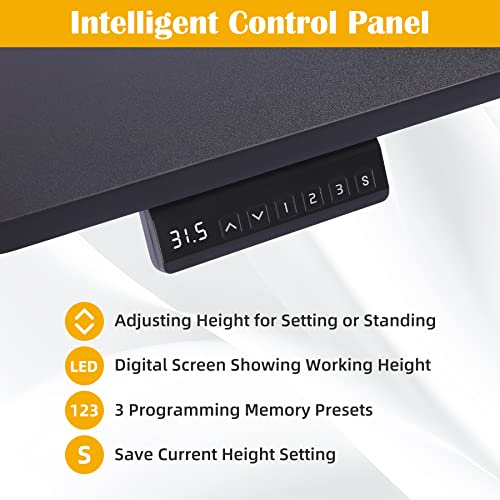 SohoTeco Electric Standing Desk,48x24 Super Stable Stand Up Desk Height Adjustable with Memory Controller,Sit Stand Desk with Cable Management Tray for Home Office,Solid Board& Steel Frame Black