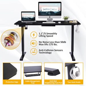 SohoTeco Electric Standing Desk,48x24 Super Stable Stand Up Desk Height Adjustable with Memory Controller,Sit Stand Desk with Cable Management Tray for Home Office,Solid Board& Steel Frame Black