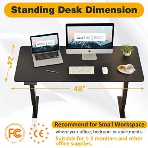 SohoTeco Electric Standing Desk,48x24 Super Stable Stand Up Desk Height Adjustable with Memory Controller,Sit Stand Desk with Cable Management Tray for Home Office,Solid Board& Steel Frame Black