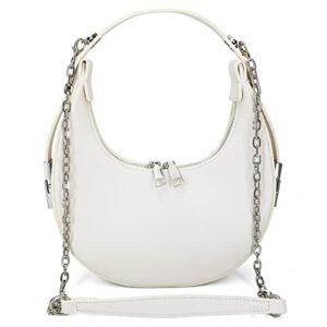 shoulder bags handbag for women, crossbody bag detachable shoulder strap soft pu leather zipper closure – milky white
