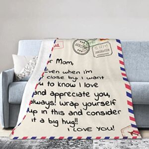 Poitvd Throw Blankets Anniversary Birthday Gift for Mom from Daughter Son, Dear Mom Blanket for Mother's Day, Super Soft Flannel Throw Blankets for Christmas Valentines Day for Bed Couch