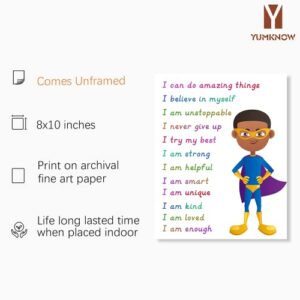 Superhero Motivational Wall Art - Colorful Inspirational Wall Decor - Positive Quotes for African American Boys Room - Self affirmation Gift for Toddler Kid Children Son - You Are Enough Brave Print