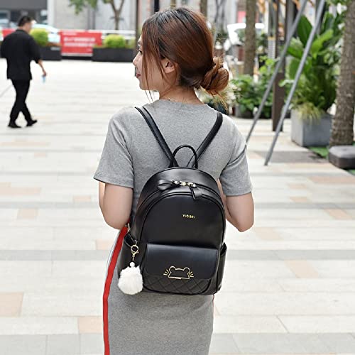 Backpack for Women Small Cute leather, Mini Rucksack Lightweight Travel for Teen Girls with Cat Shaped Lock, black, Small