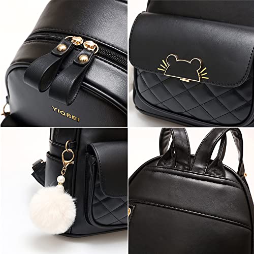 Backpack for Women Small Cute leather, Mini Rucksack Lightweight Travel for Teen Girls with Cat Shaped Lock, black, Small