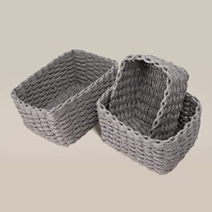 recycled wicker storage basket, paper rope storage baskets for organizing container bins for shelves cupboards drawer, small woven basket set of 3