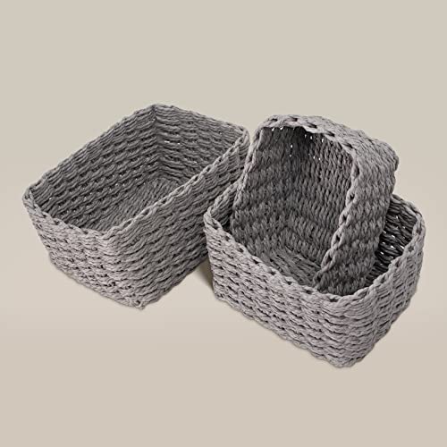 Recycled Wicker Storage Basket, Paper Rope Storage Baskets for Organizing Container Bins for Shelves Cupboards Drawer, Small Woven Basket Set of 3