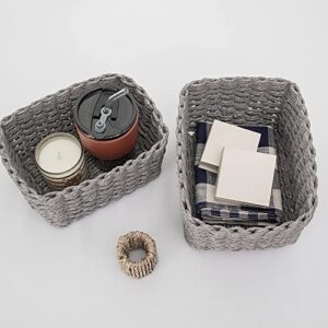 Recycled Wicker Storage Basket, Paper Rope Storage Baskets for Organizing Container Bins for Shelves Cupboards Drawer, Small Woven Basket Set of 3