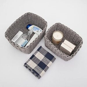 Recycled Wicker Storage Basket, Paper Rope Storage Baskets for Organizing Container Bins for Shelves Cupboards Drawer, Small Woven Basket Set of 3