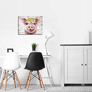 YUEYARIT Farmhouse Canvas Decor Pink Cute Pig Picture HD Print Artwork Hanging for Bedroom, Bathroom, Kids Room, Dining Room, Living Room