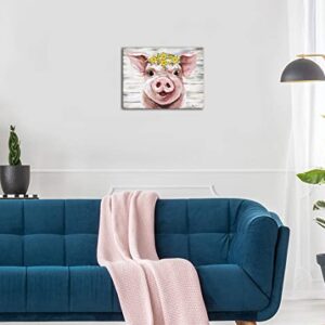 YUEYARIT Farmhouse Canvas Decor Pink Cute Pig Picture HD Print Artwork Hanging for Bedroom, Bathroom, Kids Room, Dining Room, Living Room