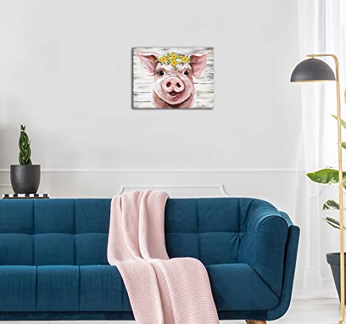 YUEYARIT Farmhouse Canvas Decor Pink Cute Pig Picture HD Print Artwork Hanging for Bedroom, Bathroom, Kids Room, Dining Room, Living Room