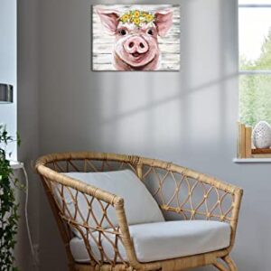 YUEYARIT Farmhouse Canvas Decor Pink Cute Pig Picture HD Print Artwork Hanging for Bedroom, Bathroom, Kids Room, Dining Room, Living Room