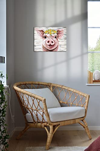 YUEYARIT Farmhouse Canvas Decor Pink Cute Pig Picture HD Print Artwork Hanging for Bedroom, Bathroom, Kids Room, Dining Room, Living Room