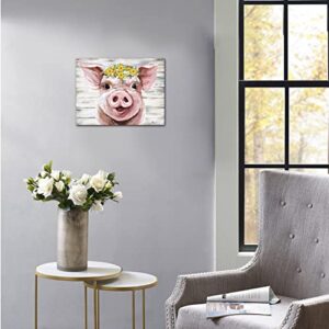 YUEYARIT Farmhouse Canvas Decor Pink Cute Pig Picture HD Print Artwork Hanging for Bedroom, Bathroom, Kids Room, Dining Room, Living Room