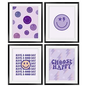 ogilre purple smiley face inspirational quotes choose happy wall art decorations prints, lightning boho poster, 8×10 inch 4 set unframed