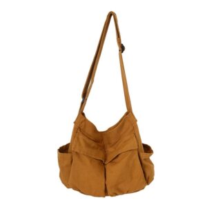 large capacity canvas shoulder bags solid soft denim leisure or travel bag for women fatchels winter package (orange)