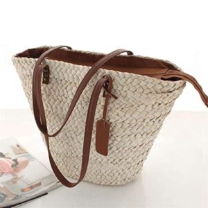 YFQHDD Summer Straw Bags Women Handmade Woven Basket Shoulder Bags Beach Travel Large Capacity Tote Bags (Color : Photo Color, Size : One Size)