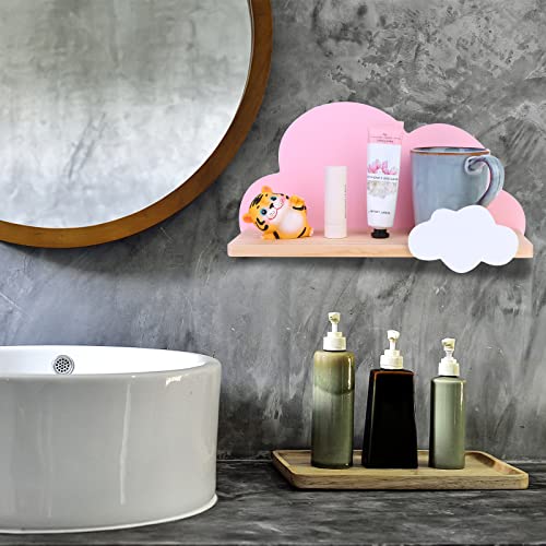 Haomian 2 Pcs Pink Cloud Shelves for Children’s Nursery Or Bedroom,Kids Nursery Room Shelves,Floating Bedroom Baby Book Shelf Storage Shelf, Cloud Floating Wooden Shelf Wall Decoration